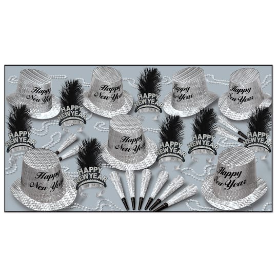 Beistle Black & Silver New Year Diamond Party Favor Kit for 50